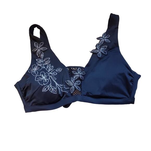 Ashley Graham Swimsuits For All Black Floral Bikini Bathing Suit Top Size 10 NWT - Picture 1 of 9
